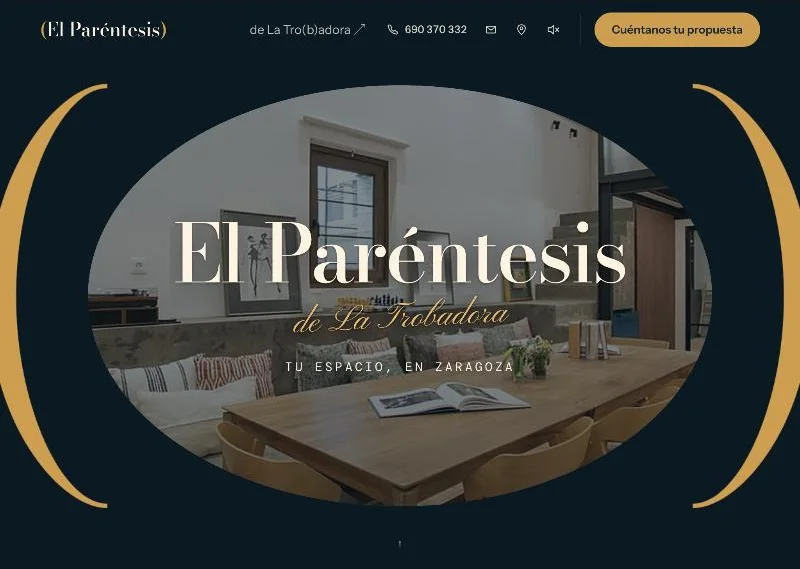 Portada de la web de El Paréntesis, con la sala entre dos paréntesis