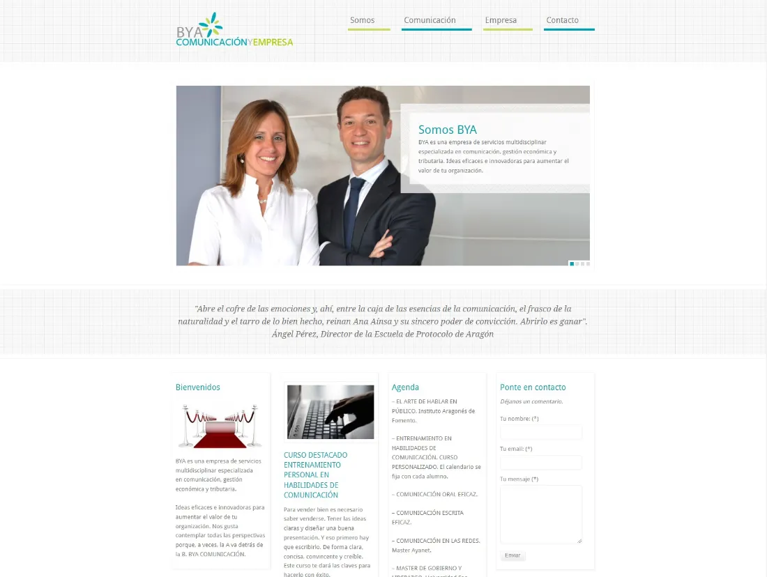 Portada de la web de BYA Comunicación