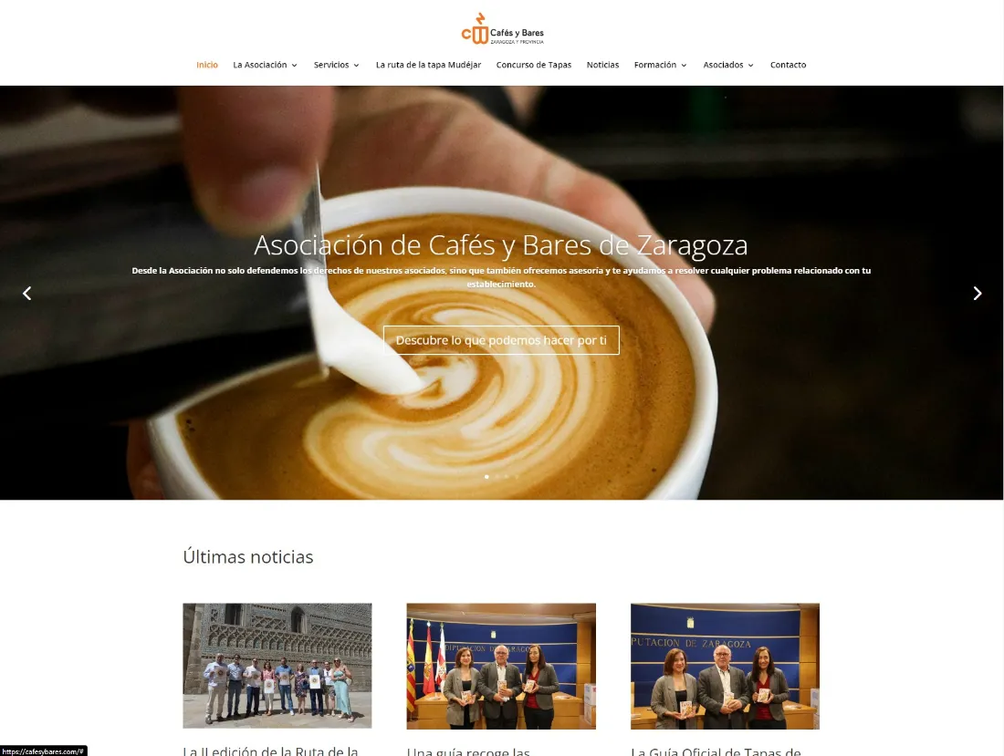 Portada de la web de la Asociación de Cafés y Bares de Zaragoza